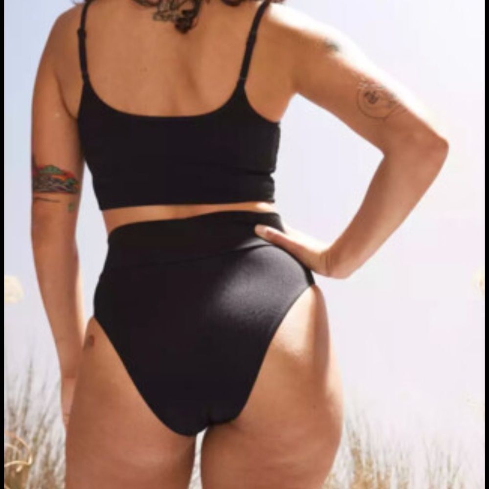 NWT aerie XXS high cut cheeky ribbed black bikini bottom swim high waisted